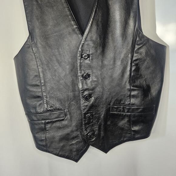 Wilson's Black Leather Bikers Vest Size Large Men's Moto Western Classic - Picture 3 of 6